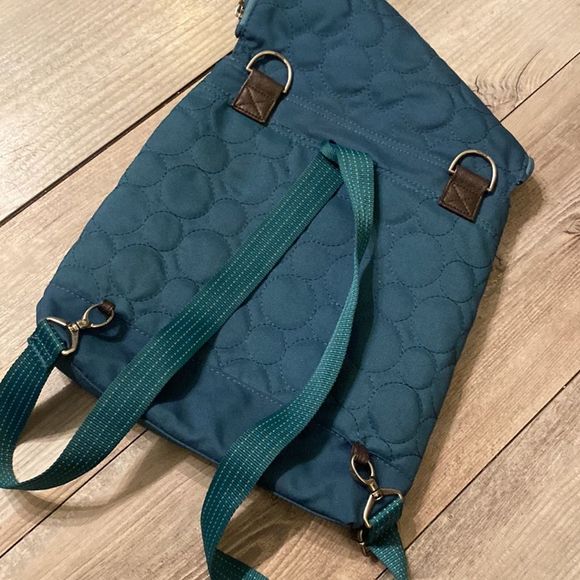 THIRTY-ONE Quilted Backpack Hunter Green w/ Removable Straps & Brown Trim - Picture 9 of 11